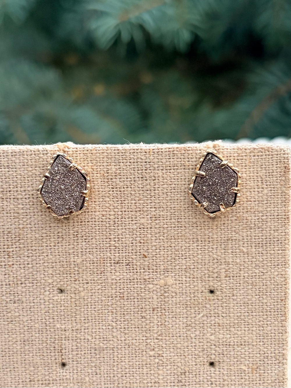 Kendra Scott Tessa Gold Stud Earrings Platinum Drusy Pentagon